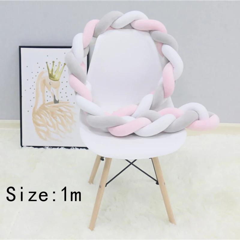 White Grey Pink 1M Бампер для детской кровати, для новорожденных, скандинавский узел, защита для кроватки, для младенцев, Узелок, коса, постельные принадлежности, декор для детской комнаты для мальчиков и девочек, 1 шт., 1 м, 2 м - Цвет: White Grey Pink 1M