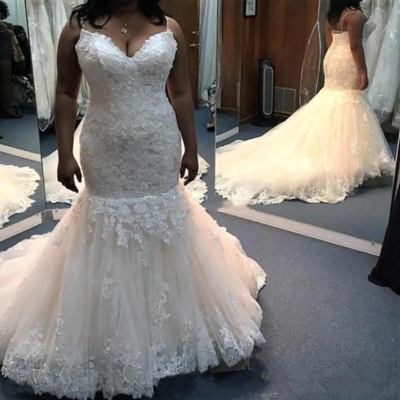 Sexy Mermaid Wedding Dress 2019 Sequins Applique Trumpet African Bridal Gowns Vestido de Novia Plus Big Size Bride Custom Make | Свадьбы и