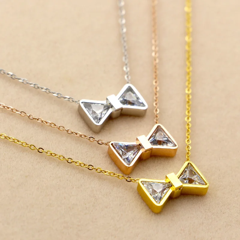 Двойной Треугольники бабочка AAA CZ Кристалл Ожерелья и подвески розовое золото