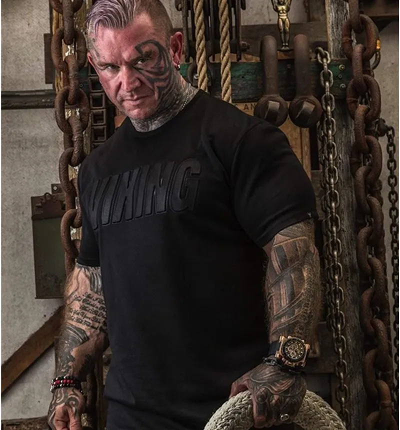 Новая мода VIKING футболки для мужчин хлопок дышащий короткий рукав Фитнес футболка s тренажерные залы обтягивающие футболки повседневные топы