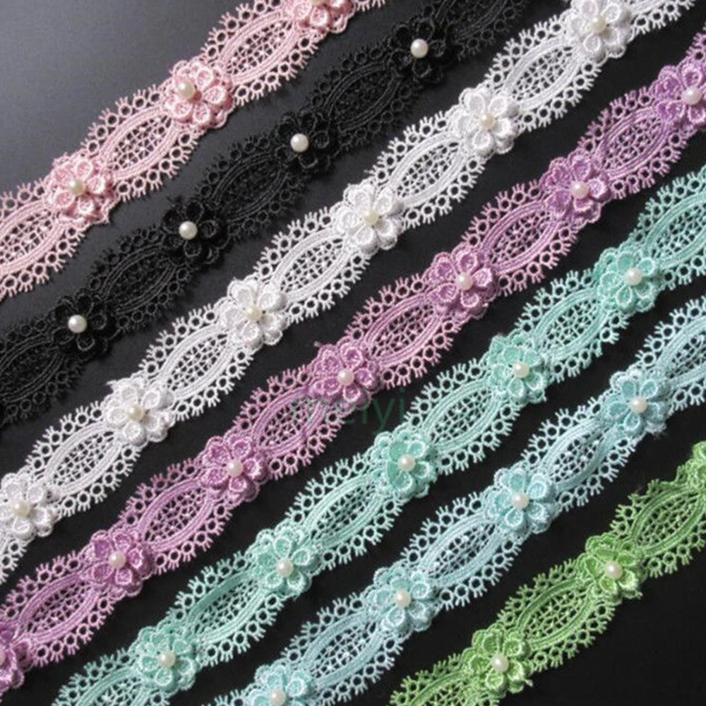 1 Meter 3cm Polyester Pearl Eyelash Lace Edge Trim Ribbon Fabric Embroidered Applique Sewing Craft Crochet Wedding Dress Clothes | Дом и сад