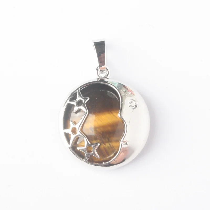 tiger eye Lapis тигровый глаз авантюрин бирюза опал розовый кварцевый кристалл унакит Звезда Луна инкрустированные сплав диск шарик кулон 1 шт - Окраска металла: tiger eye