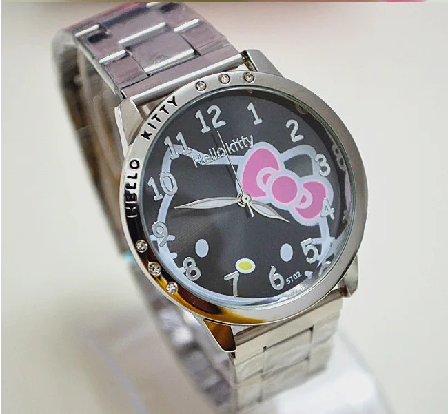 HelloKitty часы Женское платье часы рисунок «Hello Kitty» мультфильм часы Нержавеющая сталь часы Для женщин со стразами часы Дети reloj mujer