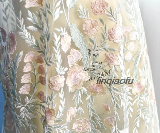 Цветные трехмерные вышитые кружевные ткани свадебные платья ручной работы ткань