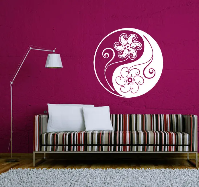 Простая Мандала с цветочным рисунком настенная наклейка в Ying Yang дизайнерская