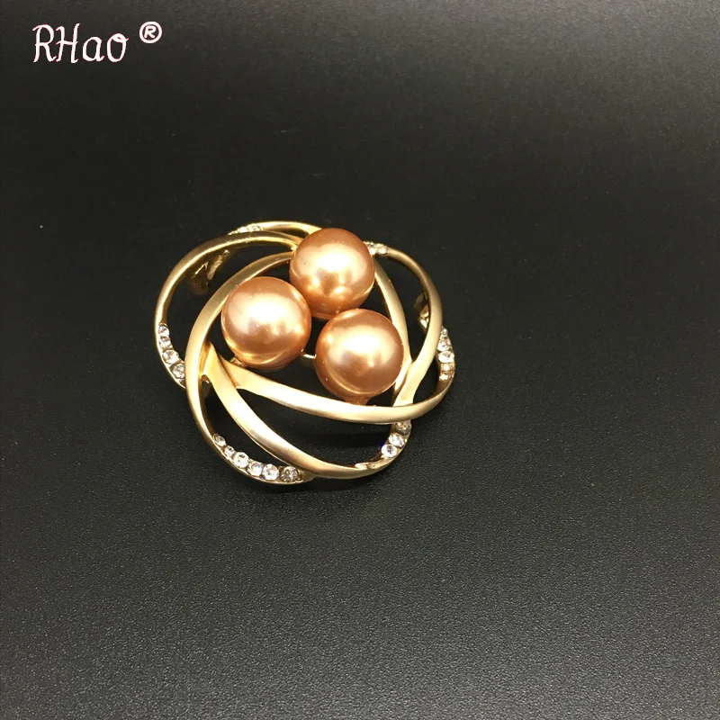 RHao Gold 3 pearls Winding brooches Corsage For Women Men suit coat jewelry accessories Kids Dress scarf clips hijab pins gifts | Украшения