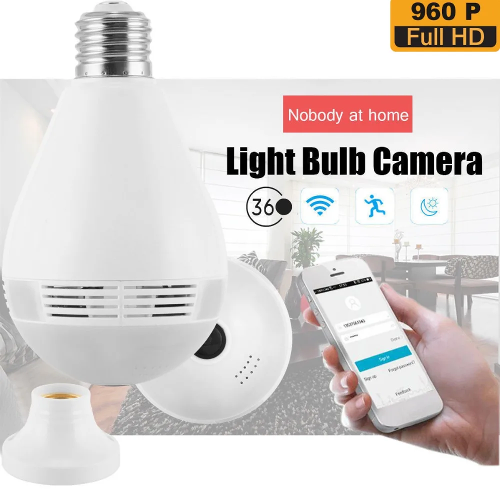 Умная Светодиодная лампа с датчиком движения 360 градусов E27 RGB Wi Fi V380 960P|Камеры