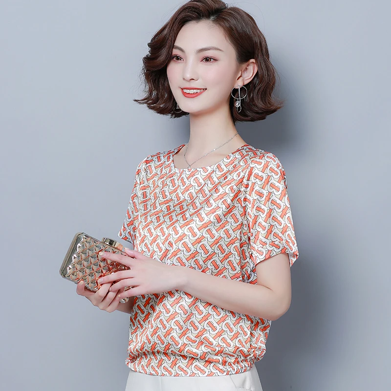 Корейские модные шелковые женские блузки атласные розовые рубашки с круглым