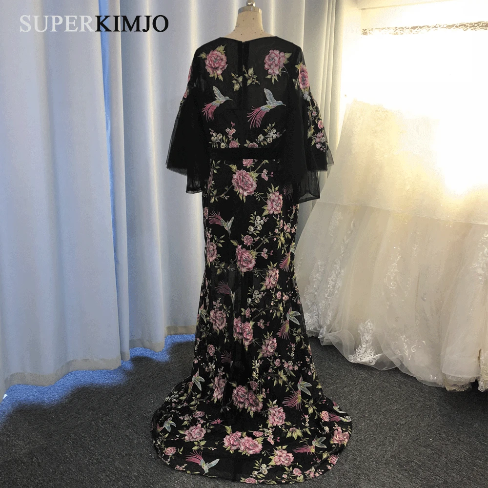 SuperKimJo Вышивка Вечерние платья с аппликацией 2020 длинный черный Русалка