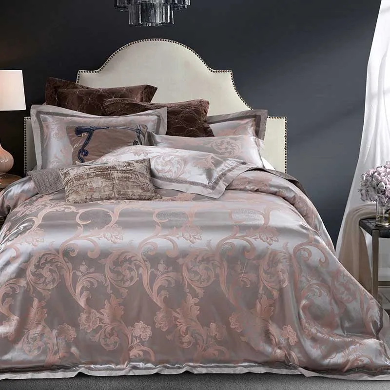 2017 роскошный набор постельного белья из сатина шелка и жаккарда с вышивкой