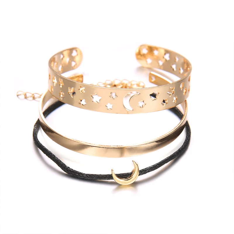 3 шт./компл. женский модный Многослойный кожаный браслет золотого и серебряного