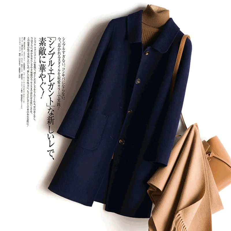 Dark Blue AYUNSUE, повседневное женское шерстяное пальто, женская осенне-зимняя куртка, Женская мода, длинные шерстяные куртки, manteau femme hiver Q18011 - Цвет: Dark Blue