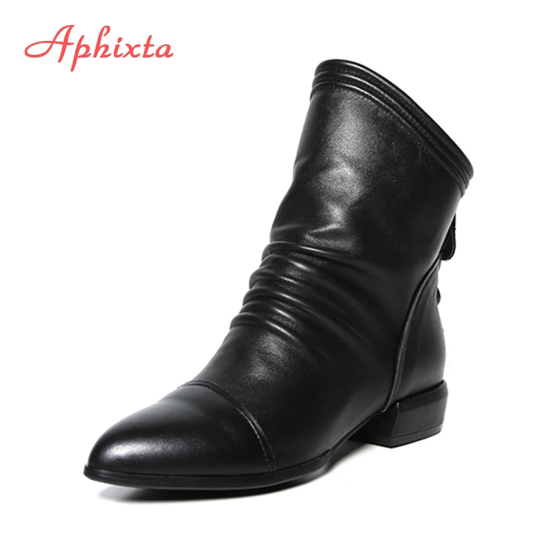 Aphixta/женские ботинки Челси женская обувь на молнии сзади квадратный каблук
