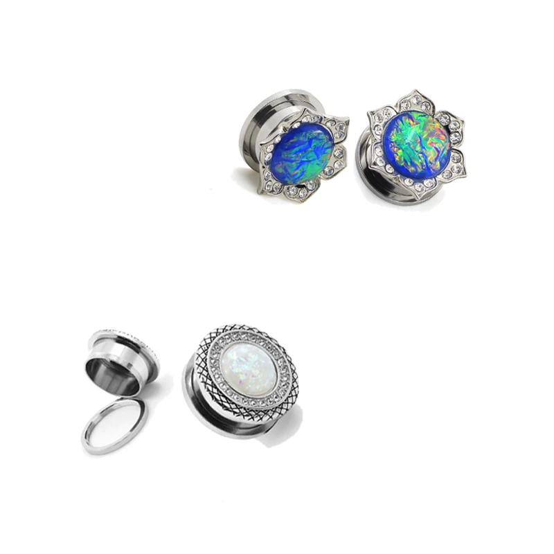 2pair plugs stainless steel vintage flower double flare ear plug gauges tunnel body piercing jewelry in stock | Украшения и