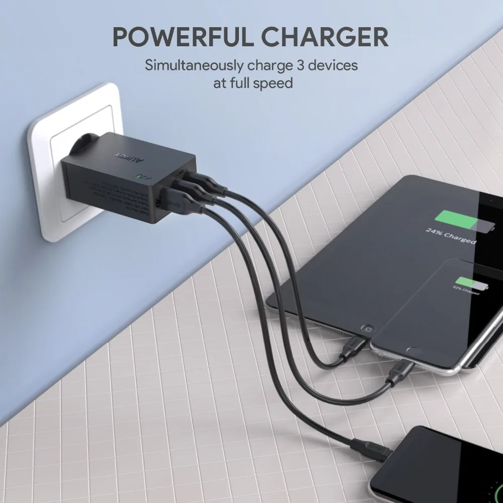 AUKEY USB Зарядное устройство Quick Charge 3 0 42 Вт Быстрая зарядка стены мобильный телефон