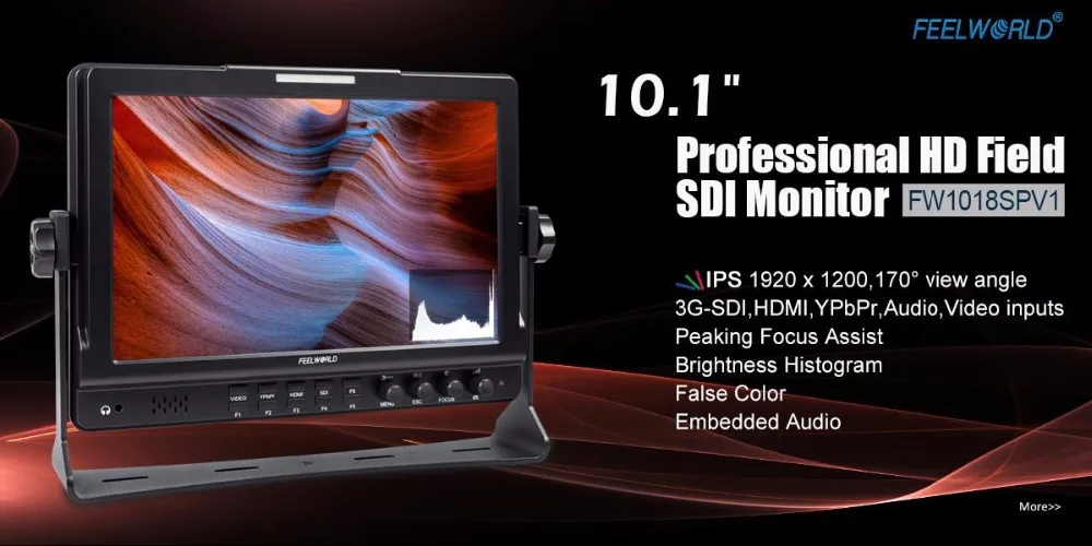 Feelworld FW1018SPV1 10,1 дюймовый полевой монитор с гистограммой ips 3G-SDI HDMI фотостудия камера Верхний внешний монитор