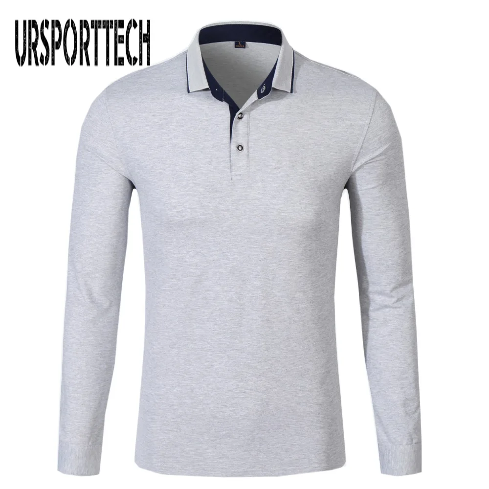 Новая брендовая мужская Однотонная рубашка поло с длинным рукавом Мужская