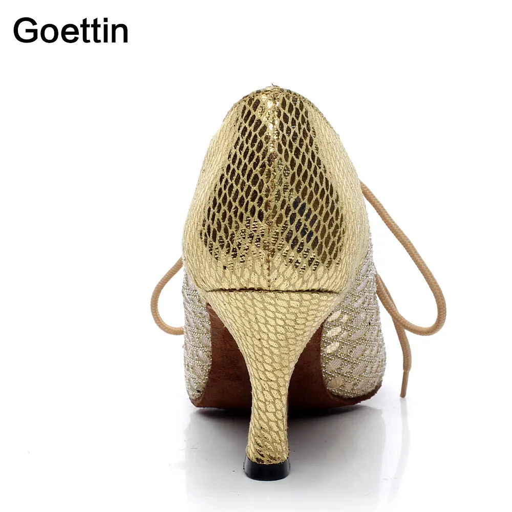 Goettin Tango бальные туфли для латинских танцев скидки для женщин, чешский вальс, высокий каблук, блестящая сетка(сетчатый материал), сандалии 5006