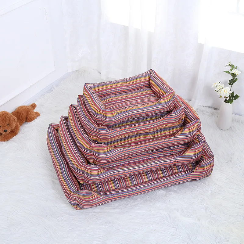 Полосатая большая кровать для домашних животных мягкий теплый домик собак