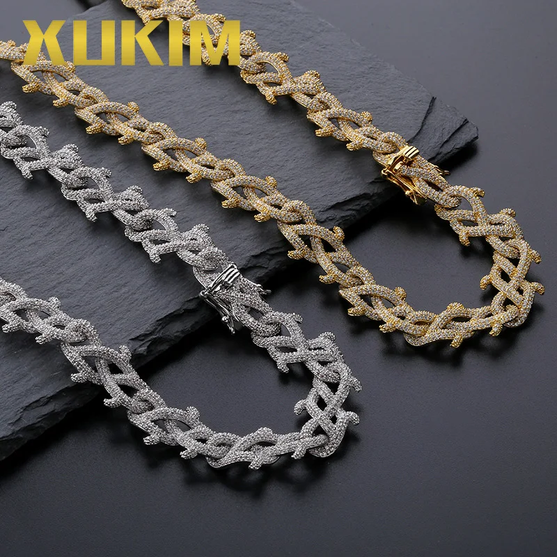 Xukim ювелирные изделия 18KGold покрытие полный Iced Out AAA кубического циркония мужские цепочки хип хоп ювелирные изделия подарок вечерние Rapper ювелирные изделия