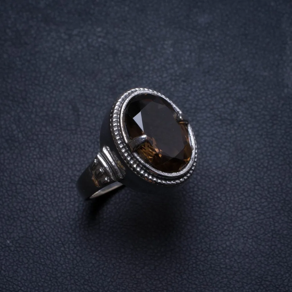 Природный дымчатый кварц ручной работы уникальный кольцо из стерлингового