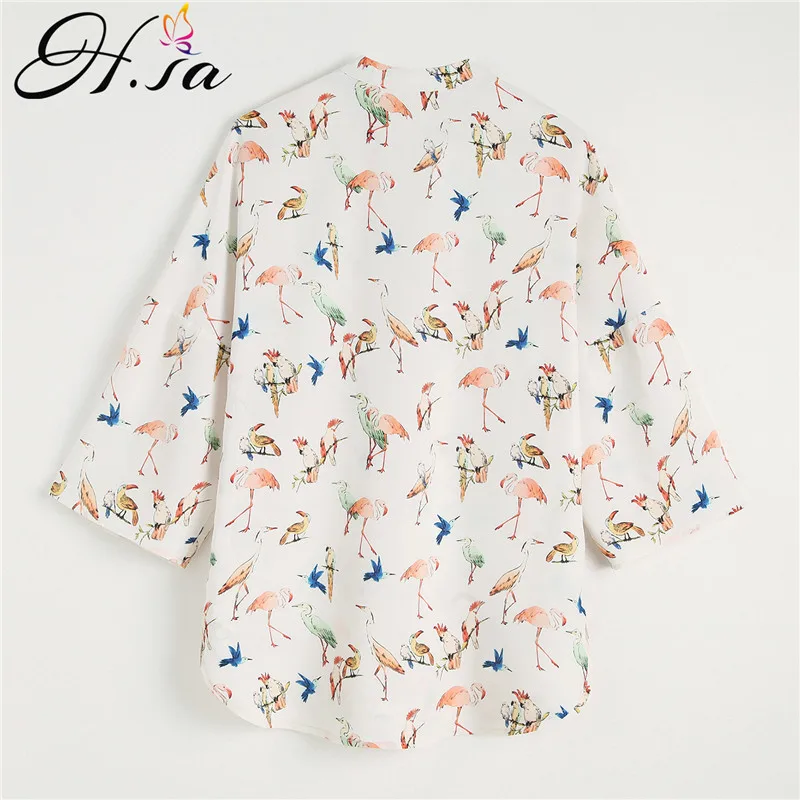 Женская блузка с принтом H.SA Повседневная Свободная v образным вырезом и рукавом