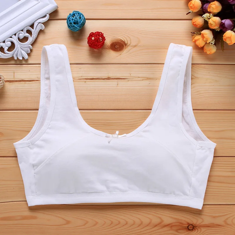 White 1 шт., хлопковые детские бюстгальтеры для девушек, подростков, молодых девушек, беспроводное нижнее белье, тренировочное половое созревание бюстгальтеры, лоскутное нижнее белье, одежда - Цвет: White