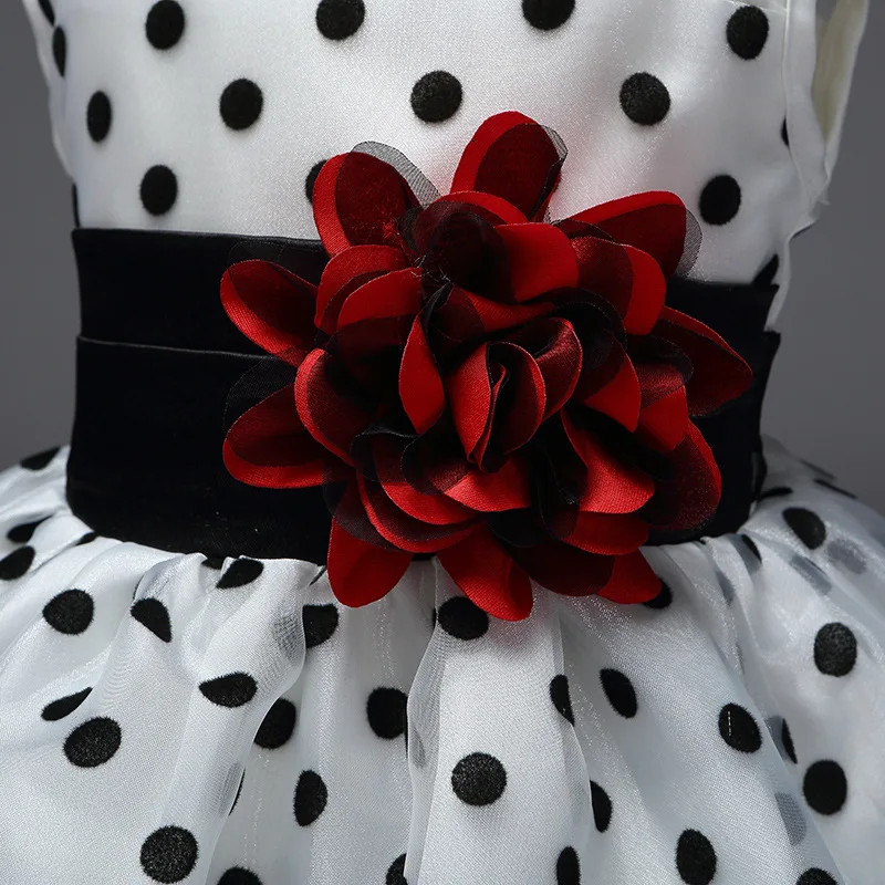 Платье для девочек сезон лето с цветочным принтом и бантом в горошек бальный