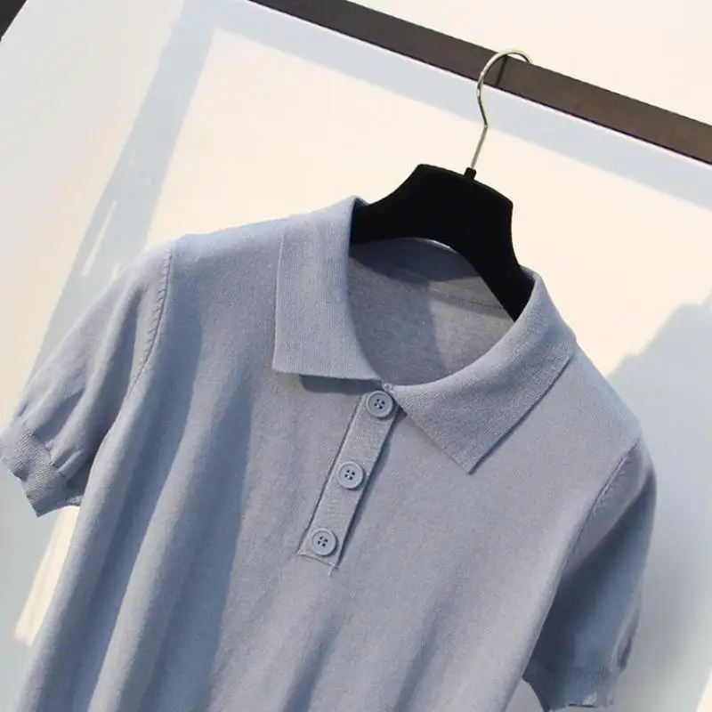 2019 Women Sweaters Summer Thin Rayon Pullovers Knitted Shirts Ladies Knitting Tops Blue White Knitwear Short Sleeve Jumpers | Женская