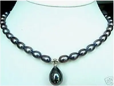 Очаровательное женское ожерелье с черным жемчугом 18 дюймов и подвеской из