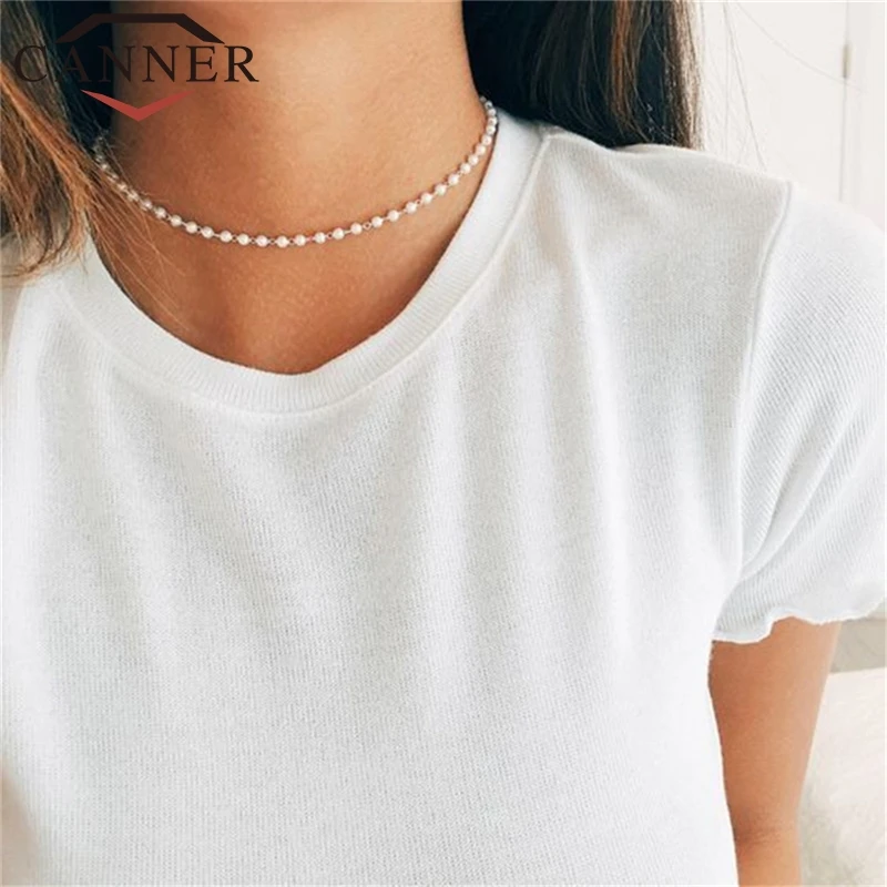 CANNER Простые Модные Белые бусы цепочка чокер короткое ожерелье имитация жемчуга
