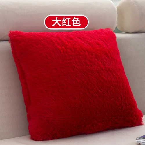 Cushion Cover1 Теплая с мехом Подушка сплошной цвет плюшевая декоративная подушка для дивана красный синий черный желтый романтическая домашняя цветная наволочка - Цвет: Cushion Cover1