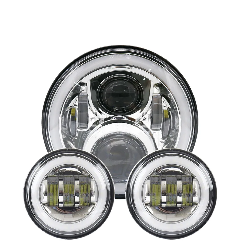 Chrome DRL set Для мотоцикла Harley " светодиодный моторная Фара 4,5" Вспомогательные фары ближнего света подходит для Harley Road King Touring - Цвет: Chrome DRL set