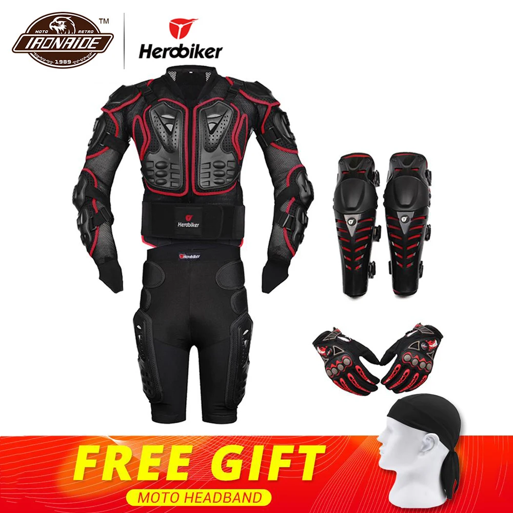 HEROBIKER красный для мотокросса защита тела мотоциклетная куртка + шорты защитное