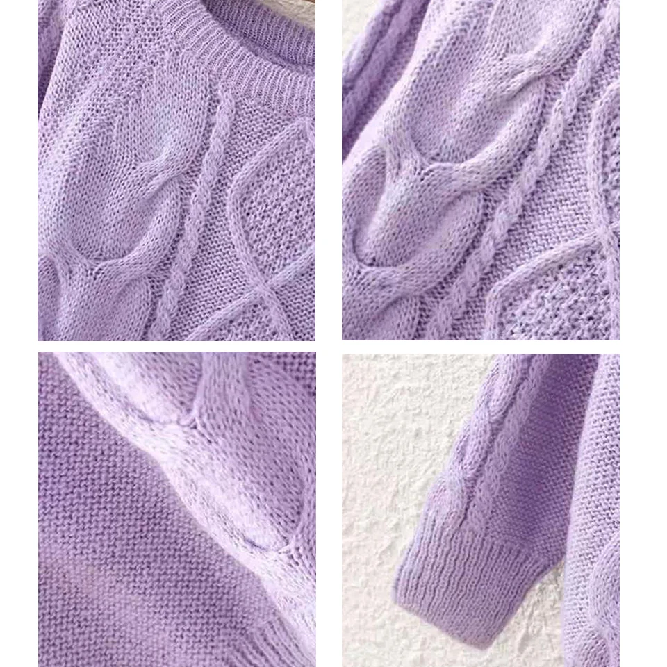 Повседневный фиолетовый свитер с круглым вырезом сиреневый вязаный пуловер