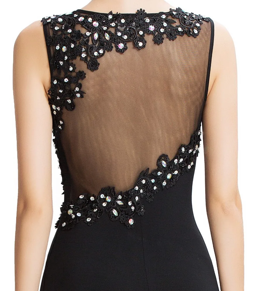 

Setwell Sexy Backless Mermaid Long Evening Party Dress with Sequined Appliques Sweep Train High Split Sleeveless Prom Gowns