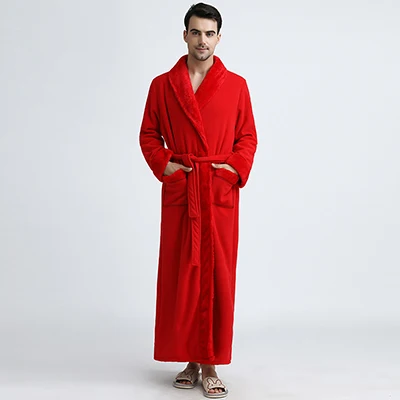 Red Men Мужской зимний удлиненный толстый теплый фланелевый флисовый халат для мужчин s роскошное кимоно Банный халат женский сексуальный меховой халат мужской Халат - Цвет: Red Men