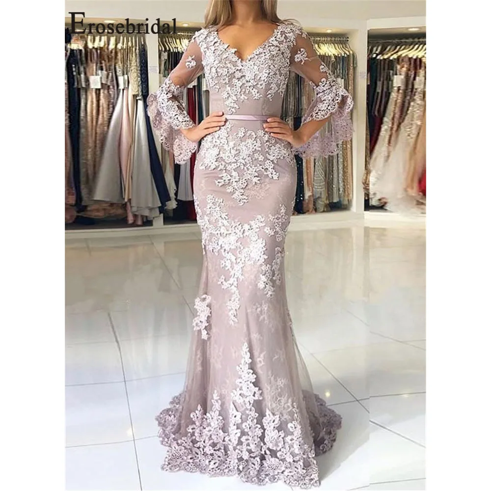 Женское вечернее платье с v-образным вырезом Erosebridal Элегантное длинное кружевной