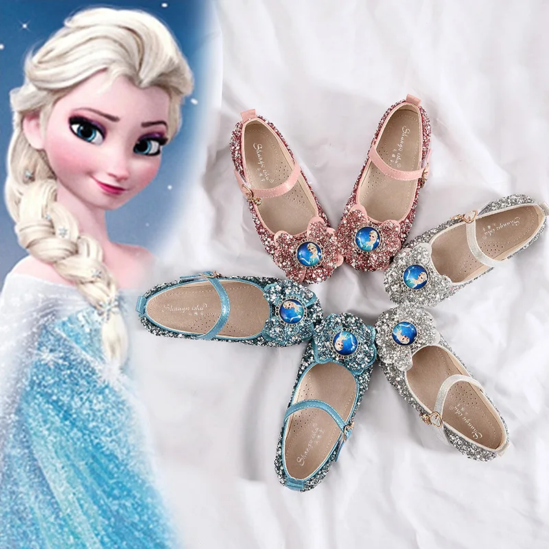 Осенние детские туфли для девочек от Disney новые принцесс с яркими кристаллами и