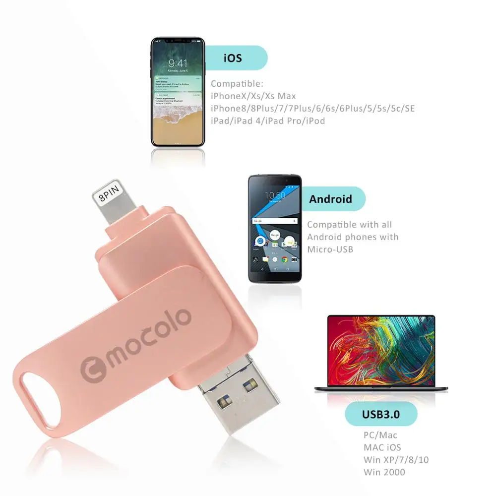 OTG 3 в 1 накопитель Micro usb-накопитель для iPhone X 8 7 Plus iPad Android PC 64 ГБ 32 ГБ 16 ГБ флеш-накопитель USB 3,0