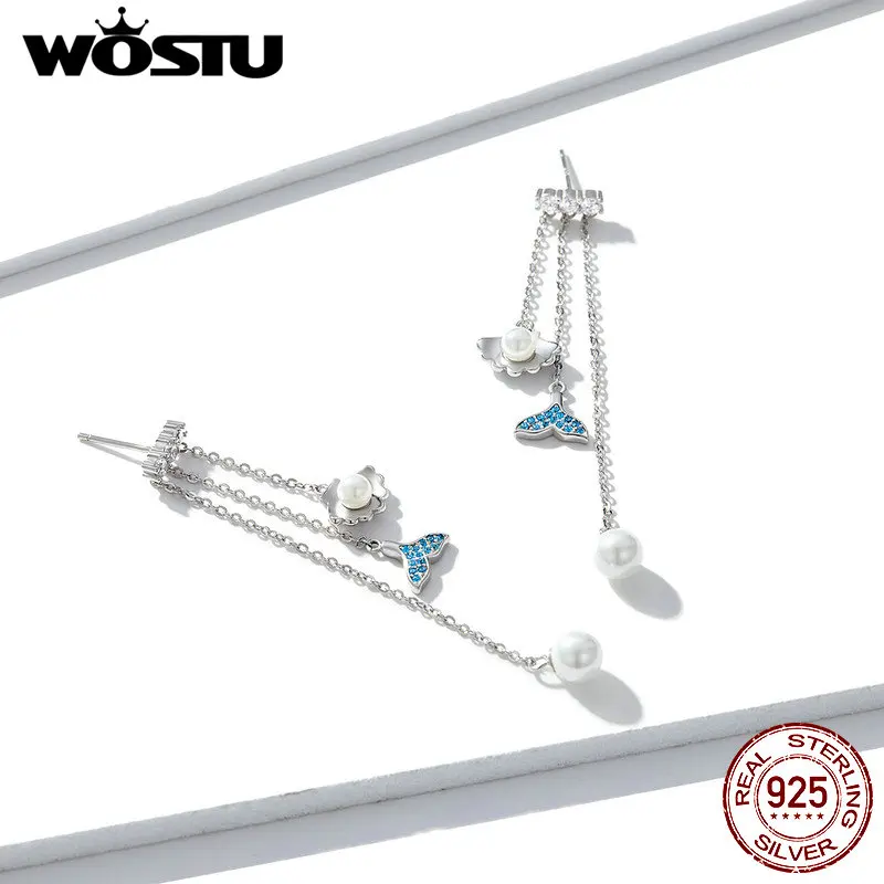 Женские Висячие серьги WOSTU 100% Стерлинговое Серебро 925 пробы с хвостом русалки