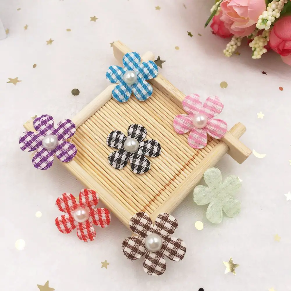 60 шт. мягкая ткань деликатная жемчужная клетчатая микс цветок аппликация свадьба