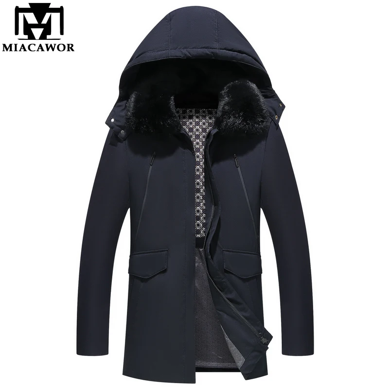MIACAWOR/новые зимние пуховые пальто для мужчин с капюшоном толстый теплый белый