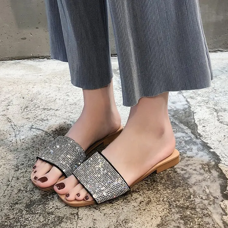 Fashion Leisure Slippers Outdoor Flat Mixed Colors Bling Slides Summer Anti-slip Open Toe Shoes | Обувь