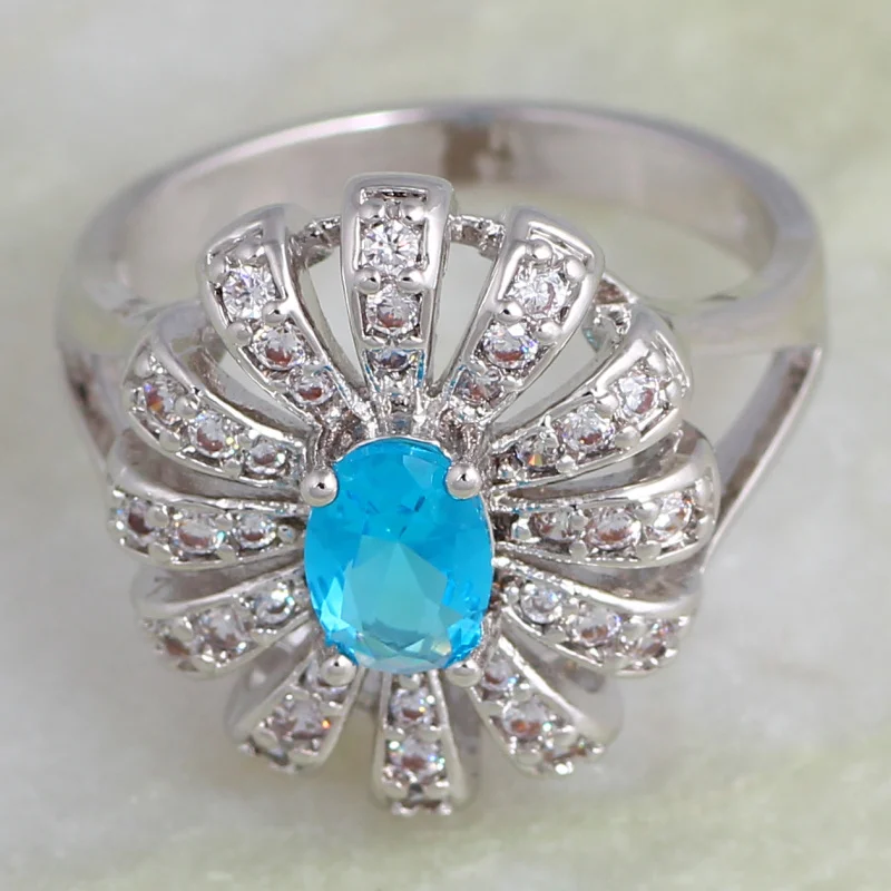 Свадебные аксессуары серебряный цвет синий фианит ювелирные кольца для женщин