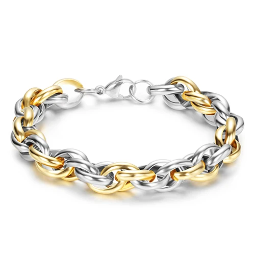 Gold and Silver Золотой цвет браслет из нержавеющей стали крутой рок стиль 23 см 9 мм Толстая цепь звено браслет мужские ювелирные изделия оптом - Окраска металла: Gold and Silver