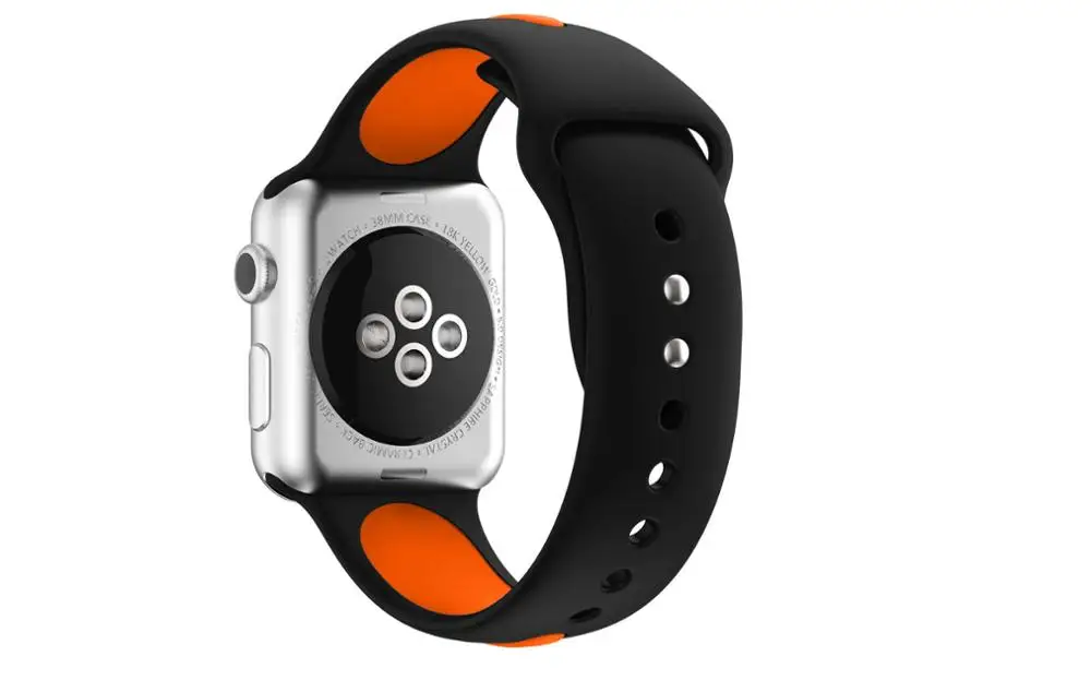Спорт на открытом воздухе силиконовый для apple watch, ремешок 42 мм, 38 мм, 40 мм 44 Смарт ремешок для часов, браслет на запястье, ремешок для наручных часов iWatch серии 4/3/2/1 ремень - Цвет ремешка: Black orange