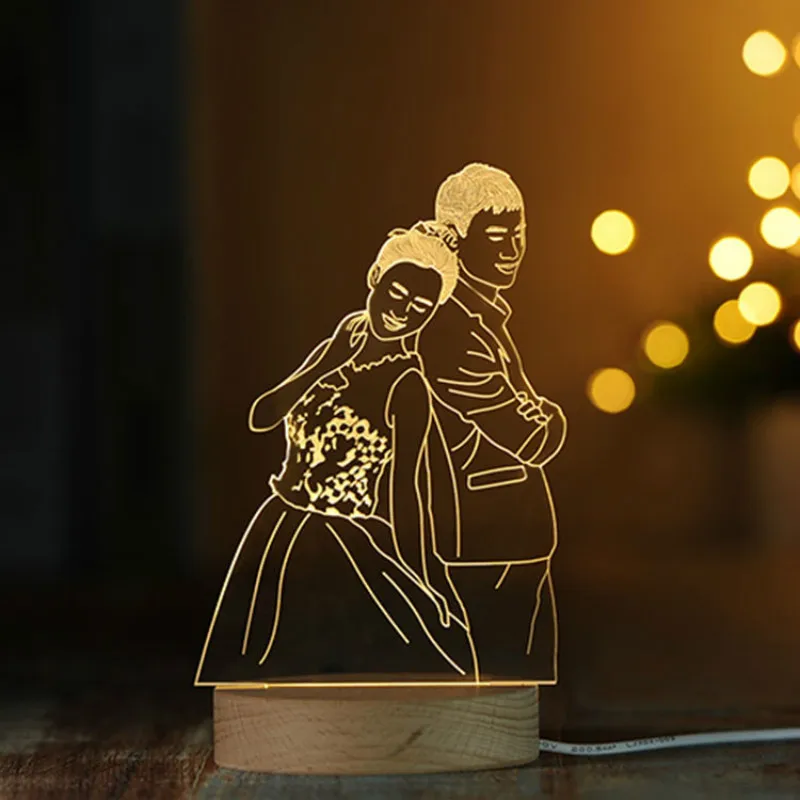 Светодиодная 3D лампа деревянная основа серия пар графика акриловая доска