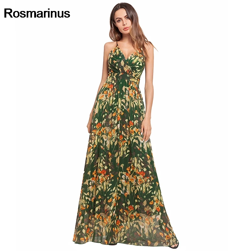 Rosmarinus Boho Цветочное платье женское летнее с глубоким v образным вырезом без