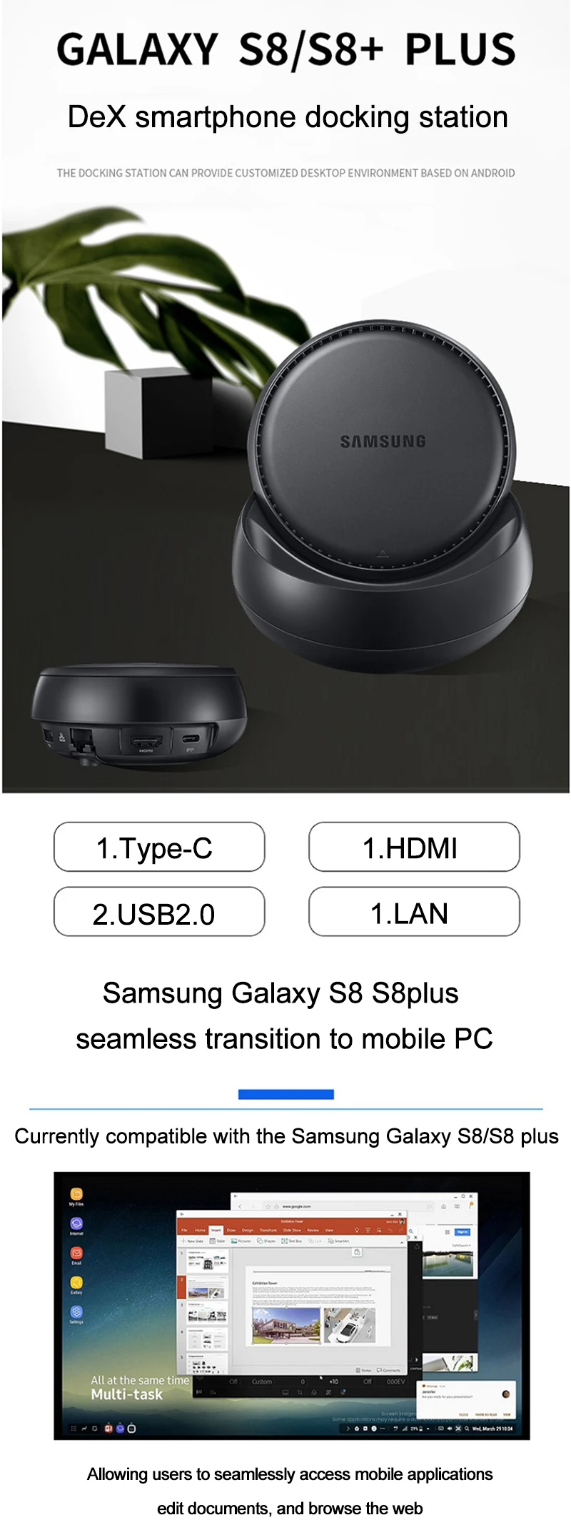 samsung Dex зарядная станция USB 2,0 type C адаптер с переходом HDMI Карманный ПК LAN Настольный для samsung S8 S8+ Note 8